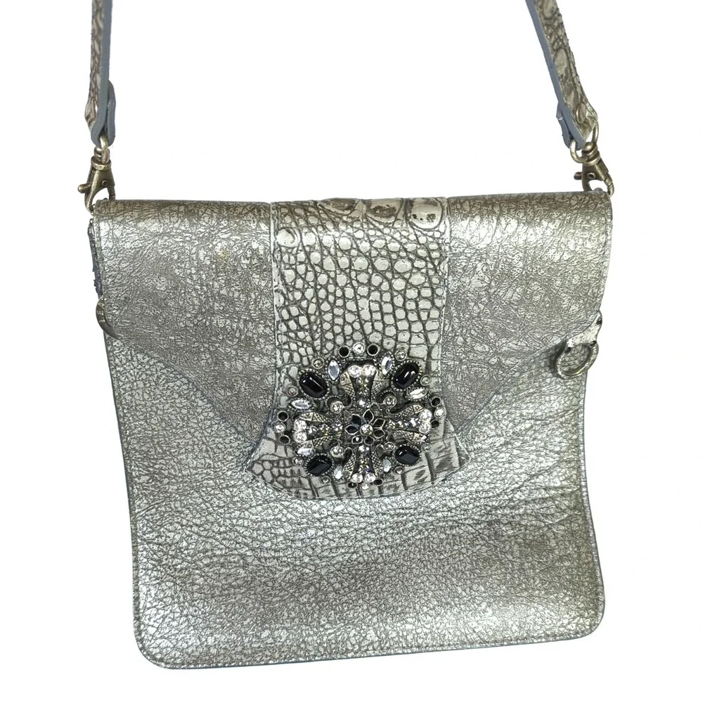 LEATHERROCK USA Women Crossbody Messenger Bag Jeweled Maltese Cross Edgy Goth